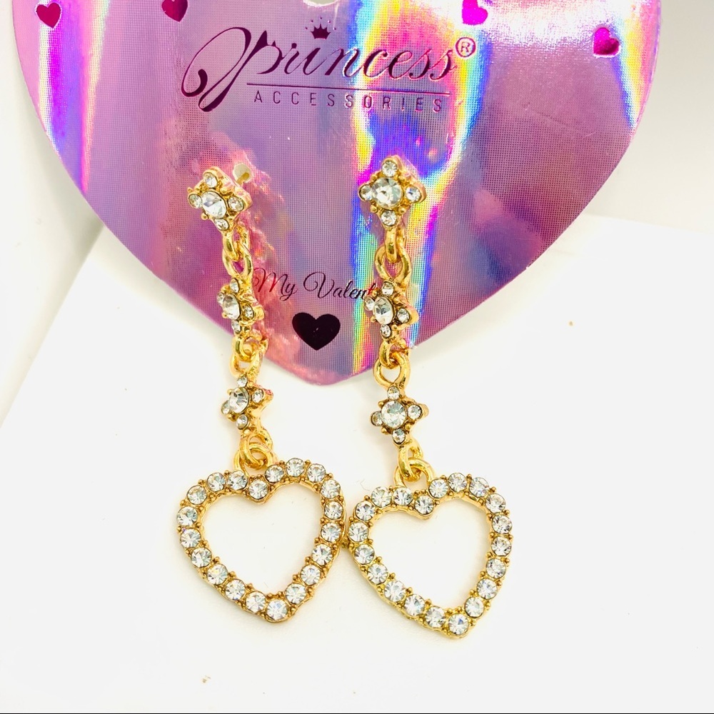 Earrings Crystal Hearts dangle Pierced - Picture 3 of 9
